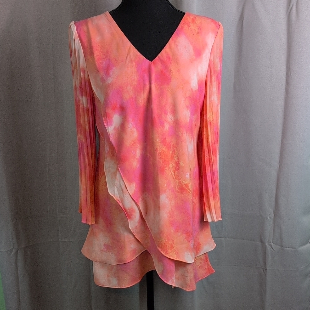 Laurie Felt Pink and Orange Asymmetrical Blouse
